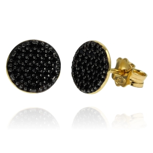 Piękne Złote Kolczyki Kółka z Czarnymi Cyrkoniami ! 