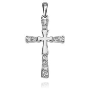 Srebrny Rodowany Krzyż z Cyrkoniami 