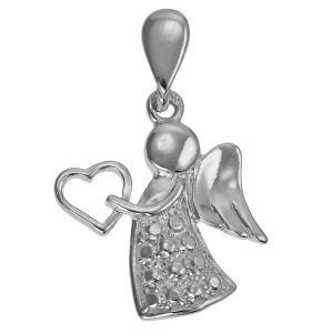 Srebrny Wisiorek Aniołek z Sercem i Cyrkoniami 