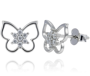 Piękne Srebrne Kolczyki Motyle, Motylki z Cyrkoniami