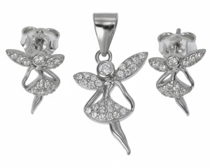 Piękny Srebrny Komplet Wróżka z Cyrkoniami !