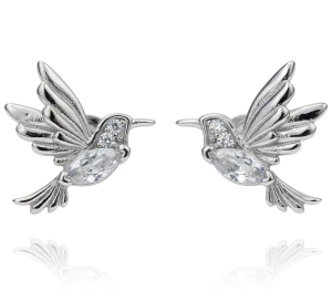 Srebrne Rodowane Kolczyki Ptaki z Cyrkoniami ! 