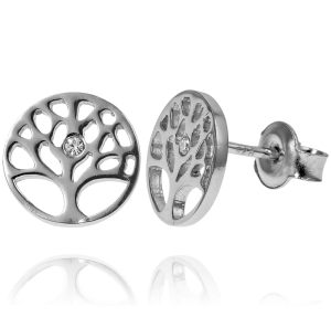 Srebrne Rodowane Kolczyki Drzewo z Cyrkonią !