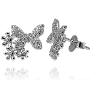 Srebrne Rodowane Kolczyki Motylek z Cyrkoniami ! 