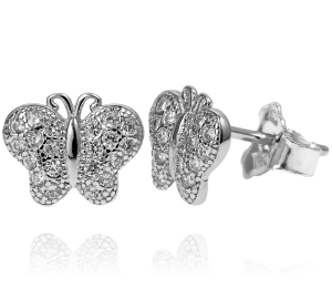 Srebrne Rodowane Kolczyki Motyle Motylki z Cyrkoniami