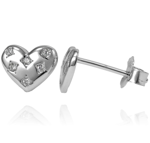 Srebrne Rodowane Kolczyki Serca Serduszka z Cyrkoniami 