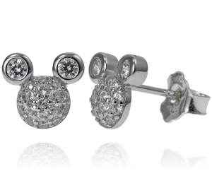 Srebrne Rodowane Kolczyki Myszki z Cyrkoniami 