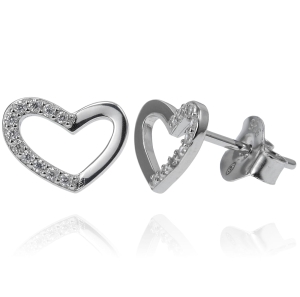 Srebrne Rodowane Kolczyki Serca Serduszka z Cyrkoniami