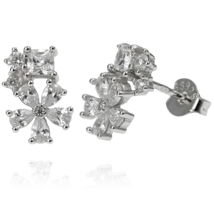 Srebrne Rodowane Kolczyki Kwiatki z Cyrkoniami