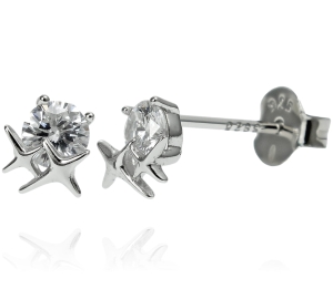 Srebrne Rodowane Kolczyki Gwiazdki z Cyrkoniami ! 