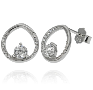 Piękne Srebrne Rodowane Kolczyki z Cyrkoniami