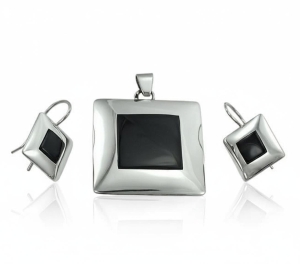 Piękny Srebrny Komplet z Onyksami,Onyksem !!! Polecam !!!