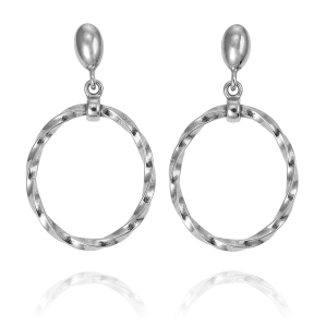 Srebrne Rodowane Skręcone Owalne Kolczyki
