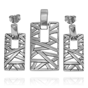 Piękny Srebrny Ażurowy Komplet Ciekawy Wzór !