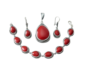 Piękny Srebrny Oksydowany Komplet z Kwarcem Bordowym - Jakość Wykonania !
