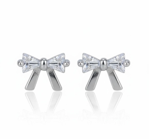 Srebrne Rodowane Kolczyki Kokardki z Cyrkoniami