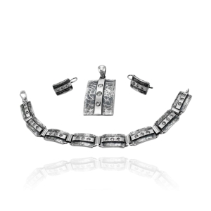 Piękny Srebrny Komplet Oksydowany z Cyrkoniami !!! Jakość !!!