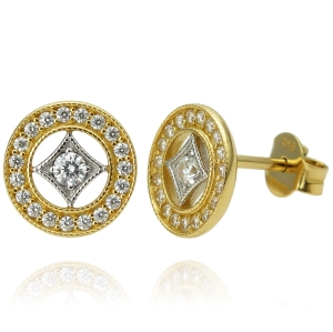 Piękne Złote Diamentowane Kolczyki z Cyrkoniami ! 