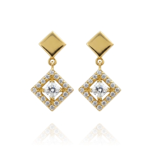 Piękne Złote Kolczyki Romby z Cyrkoniami !