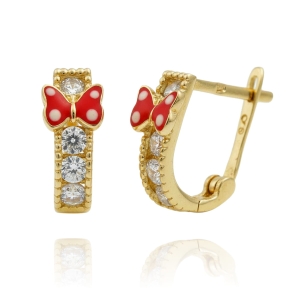 Piękne Złote Kolczyki z Kokardką i Cyrkoniami !