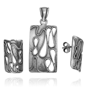 Srebrny Oksydowany Ażurowy Komplet !  