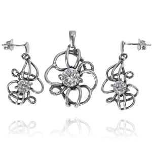 Srebrny Oksydowany Komplet z Cyrkoniami ! 