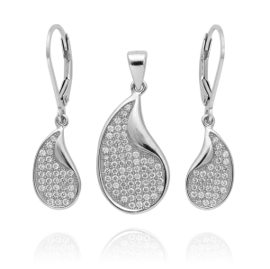 Piękny Srebrny Komplet z Cyrkoniami ! 