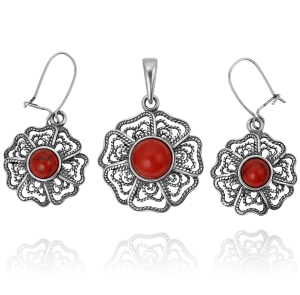 Srebrny Ażurowy Oksydowany Komplet z Jaspisem !  