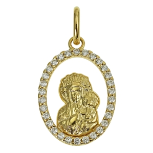 Złoty Medalik Matka Boska Częstochowska z Cyrkoniami