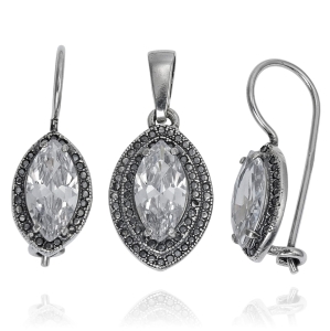 Piękny Srebrny Rodowany Komplet z Cyrkoniami !  