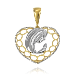 Złoty Diamentowany Medalik Matka Boska Modląca w Sercu