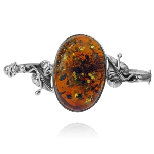 Srebrna Zdobiona Bransoletka z Bursztynem !  