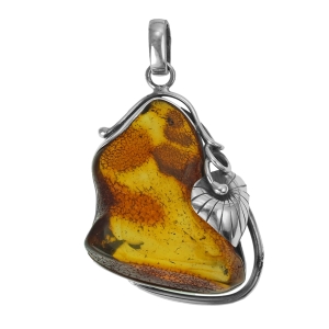 Przepiękny Srebrny Duży Wisior z Bursztynem