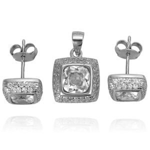 Piękny Srebrny Komplet z Cyrkoniami ! 