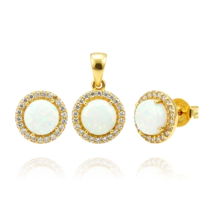 Złoty Komplet z Opalem i Cyrkoniami - pr. 585