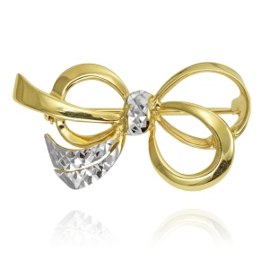 Złota Efektowna Diamentowana Dwukolorowa Broszka Kokardka