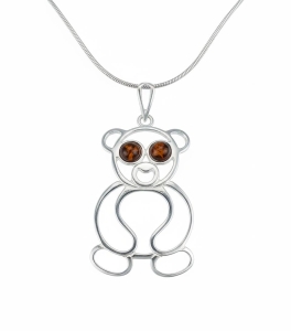 Cudny Srebrny Wisiorek Miś z Bursztynami