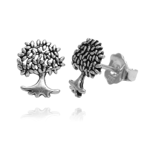 Srebrne Oksydowane Kolczyki Drzewo Drzewka