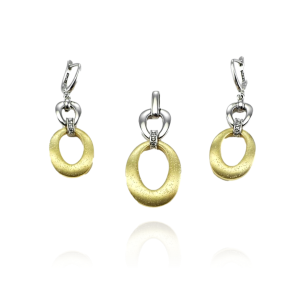 Srebrny Rodowany i Pozłacany Komplet z Cyrkoniami