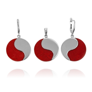 Piękny Srebrny Komplet z Koralowcem