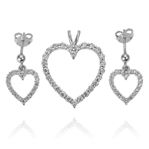 Piękny Srebrny Rodowany Komplet Serca z Cyrkoniami