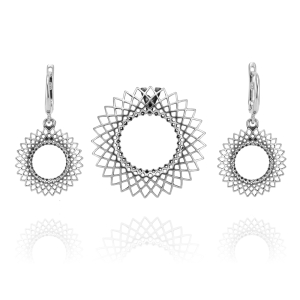 Piękny Srebrny Ażurowy Komplet 