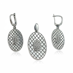 Piękny Srebrny Rodowany Komplet z Cyrkoniami !!! Jakość !!!