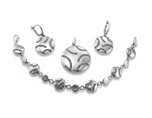 Piękny Srebrny Komplet Fantazje z Cyrkoniami !!!