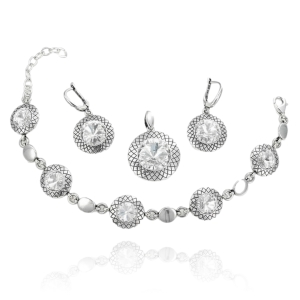 Piękny Srebrny Rodowany Komplet z Cyrkoniami !!! G-8