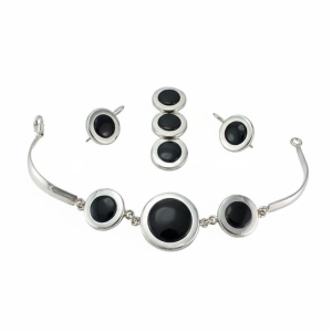 Piękny Srebrny Komplet z Onyksem !!! Nowy Prosty Wzór !! T-4