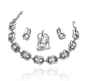 Piękny Srebrny Oksydowany Komplet z Cyrkoniami - Jakość !!!