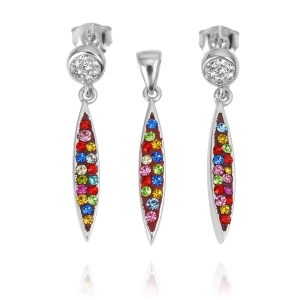 Piękny Srebrny Komplet z Kolorowymi Cyrkoniami