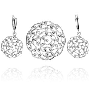 Piękny Srebrny Ażurowy Komplet Fantazyjny Wzór