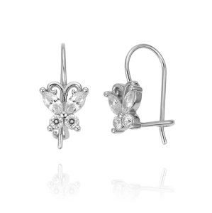 Srebrne Rodowane Kolczyki Motylki z Cyrkoniami